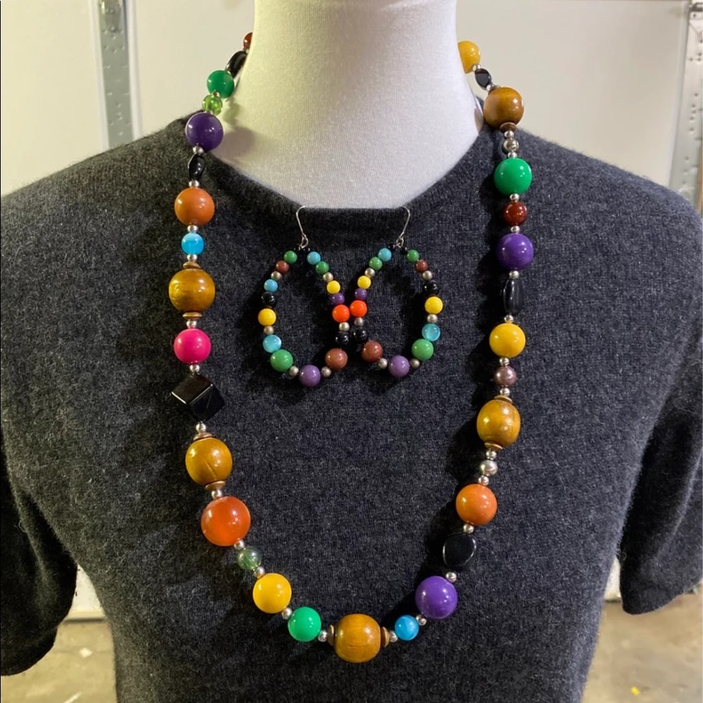 Vintage multi-color beaded necklace and earrings